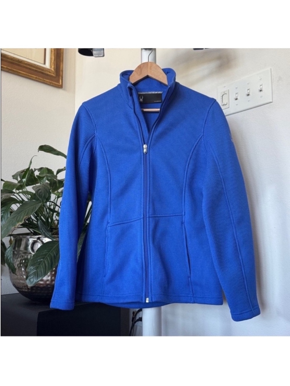 Spyder Endure Mid Weight Stryke Cobalt Blue Ribbed Knit Jacket Sz L Full zip